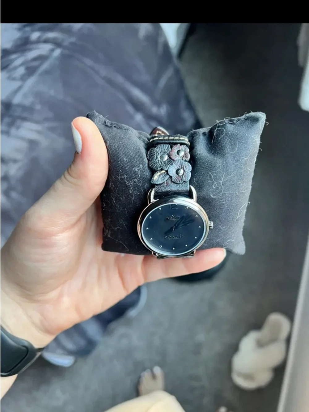 Coach Black Floral Accent Leather Strap Watch - Picture 3 of 3